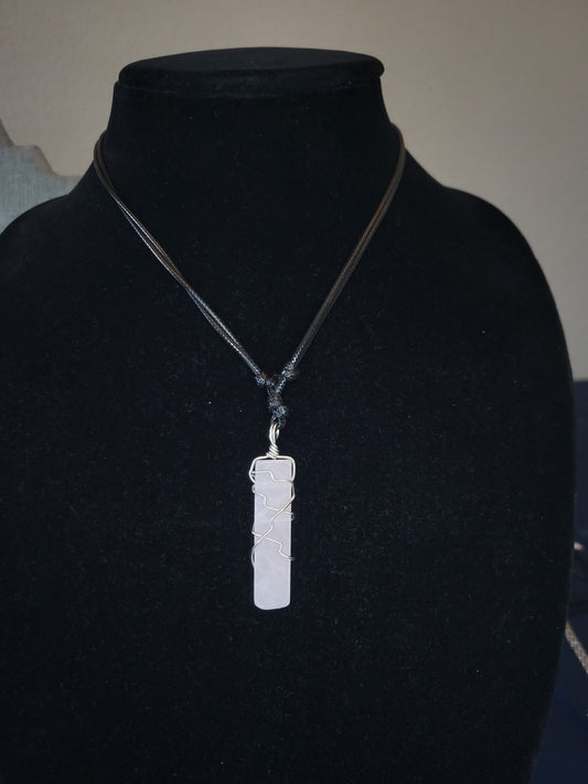 Rose Quartz Wire Wrapped Elongated Pendant