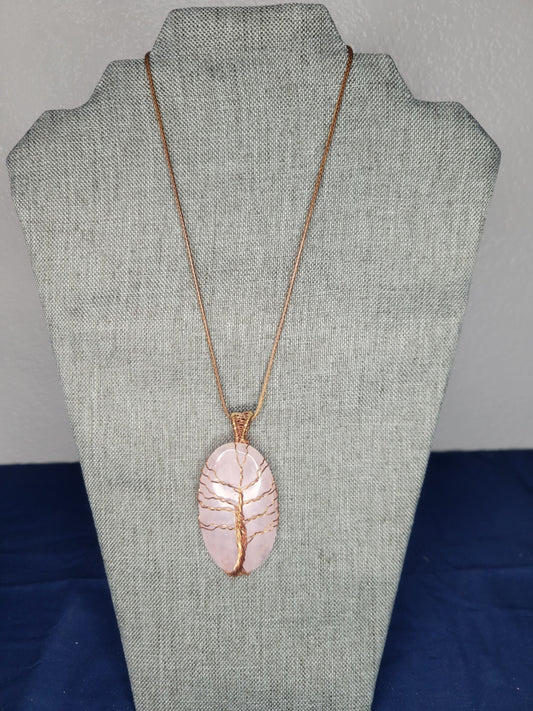 Rose Quartz Wire Wrapped Tree of Life Pendant