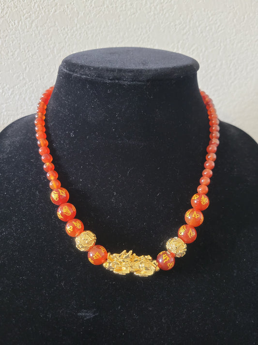 Carnelian Necklace W/ Pixiu charm