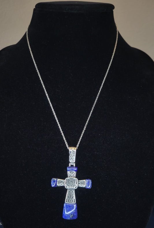 Lapis Lazuli Cross Pendant Stainless Steel