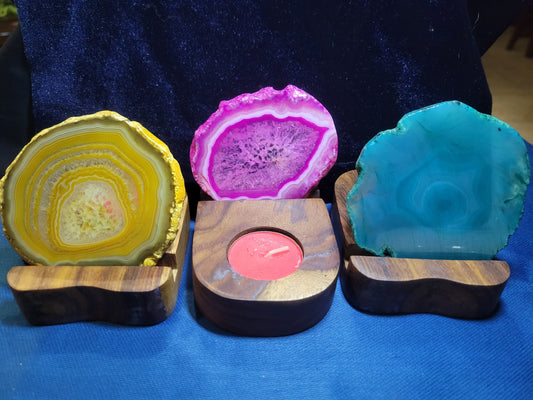 Agate Slice W/ Tea Light Stand